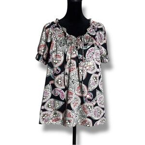 The Limited Chic Puff Short Sleeve Black with Paisley Print Relaxed Fit Blouse